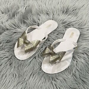 MELISSA Harmonic Gold Silver Bow Flip Flop Sandals‎ Womens Size 3/Girls Size 5